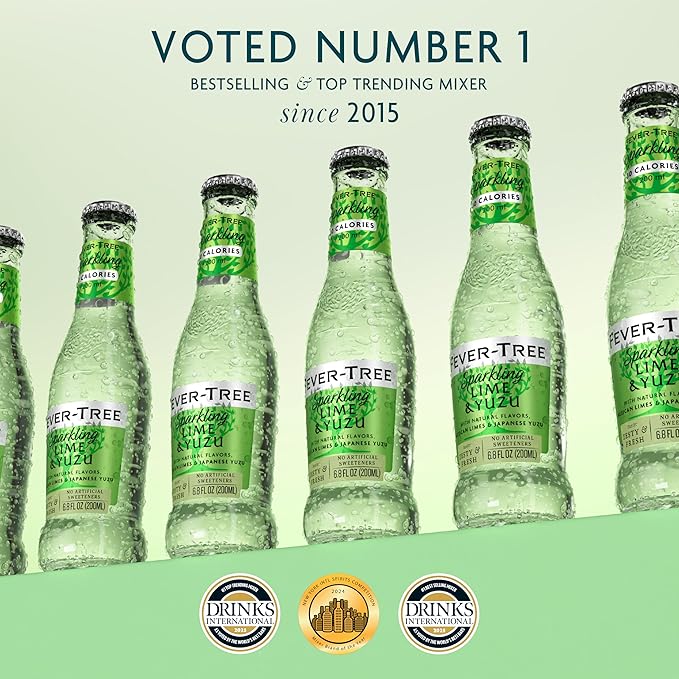 Fever Tree Sparkling Yuzu & Lime - Premium Quality Mixer - Refreshing Beverage for Cocktails & Mocktails. Naturally Sourced Ingredients, No Artificial Sweeteners or Colors - 200 ML Bottles-Pack of 24