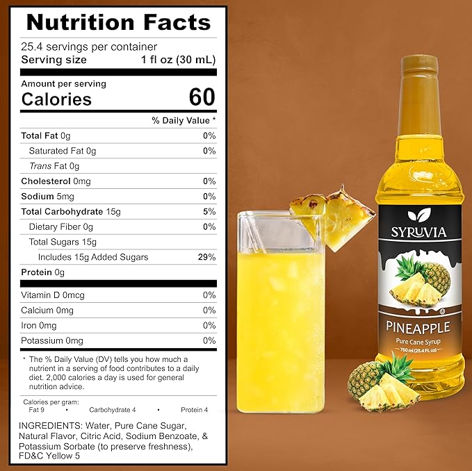 Syruvia Pineapple Syrup for Drinks 25.4 Ounces Pineapple Flavoring Syrup