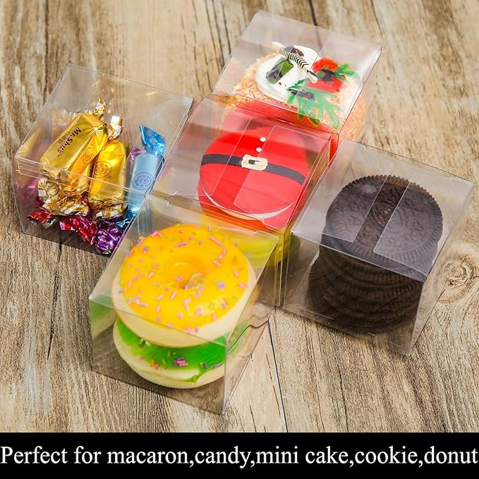 50Pack Clear Macaron Boxes - Modern, Transparent, 2"x2"x2" - Perfect for Christmas, Valentine's, Mother's Day & More
