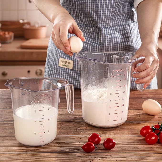 DaYammi Measuring Cups 1-Piece, Unbreakable Food-Grade Plastic Measuring Cup for Dishwasher, 4-Cup Liquid Measuring Cups for Prepping, Baking, Cooking, Readable Markings, 1QT/32OZ/1000ML/1L, Clear