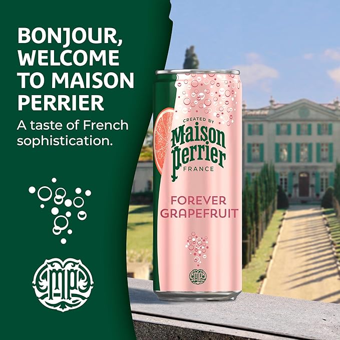 Maison Perrier Forever Grapefruit Flavored Sparkling Water, 11.15 Fl Oz Cans, 8 Count, 3 Pack
