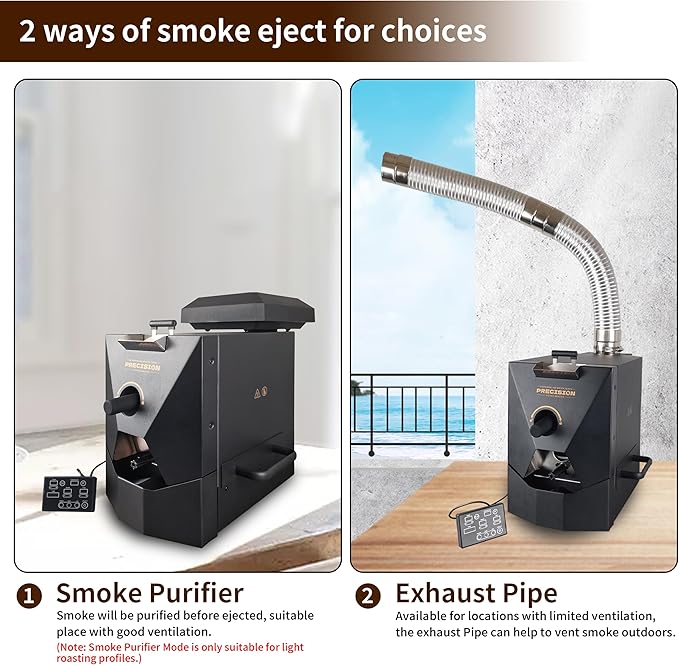 500g Automatic Coffee Roaster Machine for Home Use Wth Smoke Filter(Suitable for Light Roasting), The Smoke Pipes (Suitable for Medium and Dark Roasting) and Chaff Collector