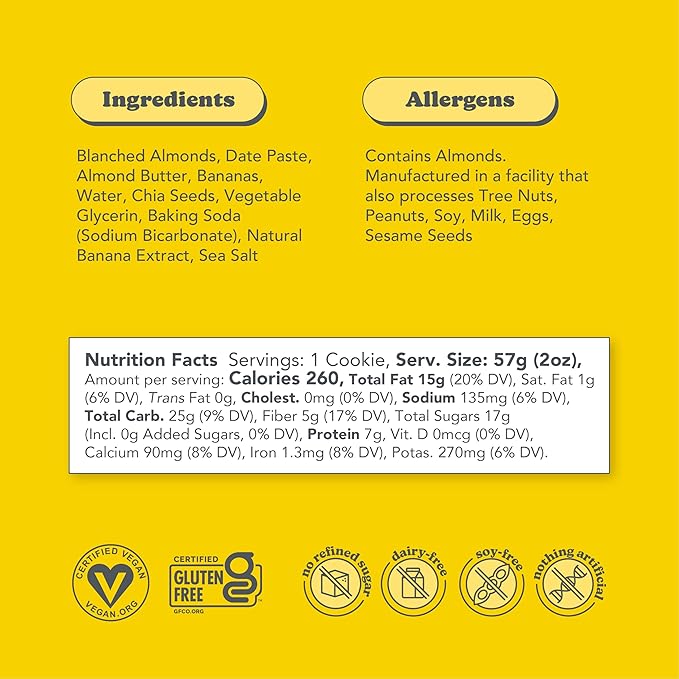 Love + Chew Superfood Soft Baked Cookies, Banana Bread Flavor, Plant Based Cookie Made With Almonds, Chia Seeds, & Bananas for Kids and Adults, Vegan Snacks, Gluten Free, Paleo, Non GMO, 60 Pack