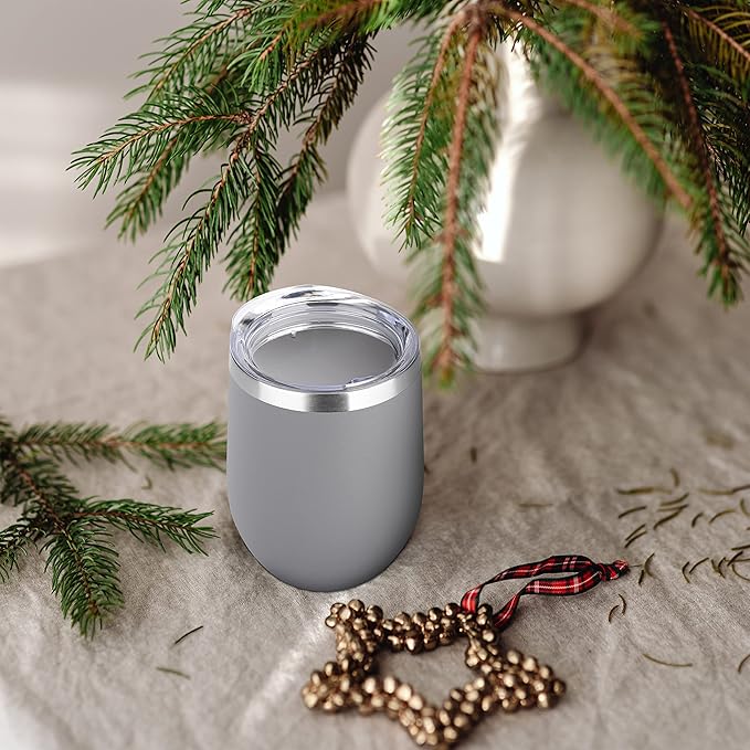 DOMICARE Stainless Steel Wine Tumbler Bulk with Lid, Personalized Insulated Tumblers Set, 12oz Travel Coffee Cups Pack of 4, Gray