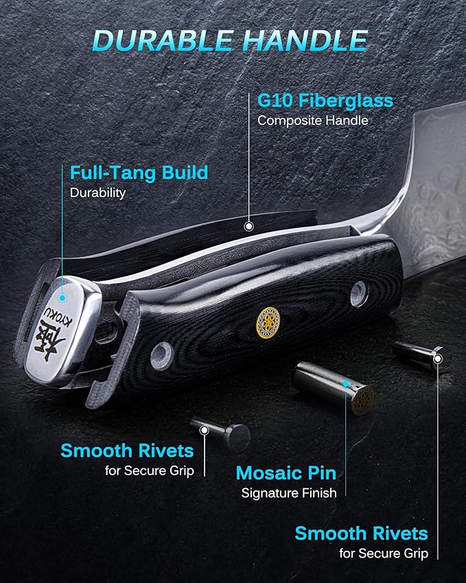 KYOKU 10" Scimitar Knife, Gin Series Cimitar Breaking Knife with Silver PVD Coating Damascus Blade, Japanese VG10 Stainless Steel Butcher Knife, Full Tang Brisket Kitchen Knife with Sheath & Case