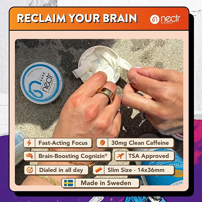 Nectr Energy Nootropic Pouches – Fresh Mint Flavored, Caffeine Pouches with Cognizin® Citicoline. Nicotine-Free Sugar-Free Brain Treats. Smooth, Sustained Focus & Energy Supplement - 1 Puck of 16pcs