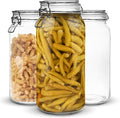 Set of 3 Glass Mason Jar 64 Ounces with Airtight Lid Large Jars With Stainless Steel Bail And Trigger Clamps