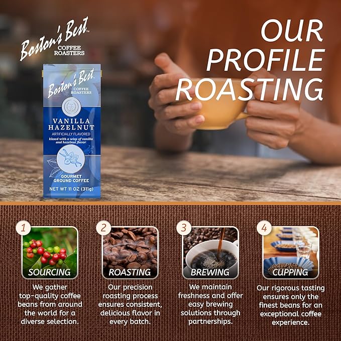 Boston’s Best Coffee - Vanilla Hazelnut Delicious Medium Roast Premium Gourmet Coffee, 11 oz. / 311 g Bag