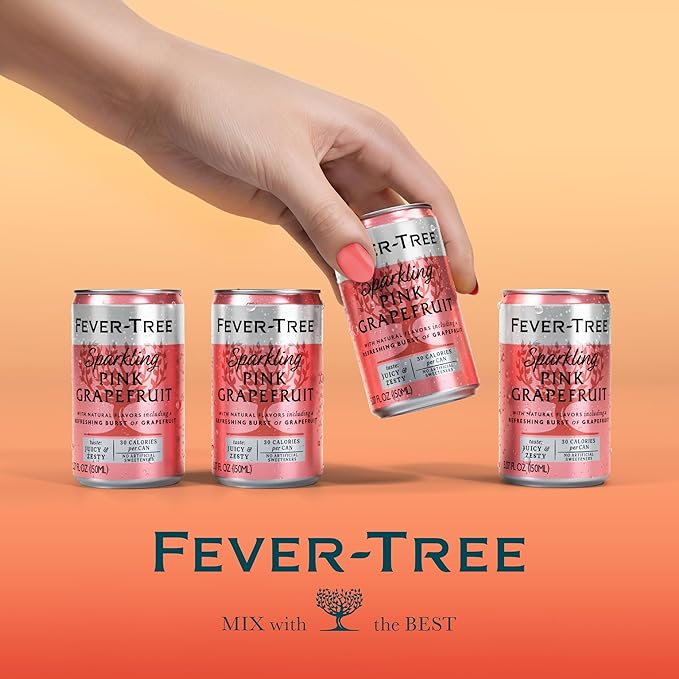 Fever-Tree Sparkling Pink Grapefruit - Premium Quality Mixer - Refreshing Beverage for Cocktails & Mocktails. Naturally Sourced Ingredients, No Artificial Sweeteners or Colors - 5.07 Fl Oz Cans - Pack of 8