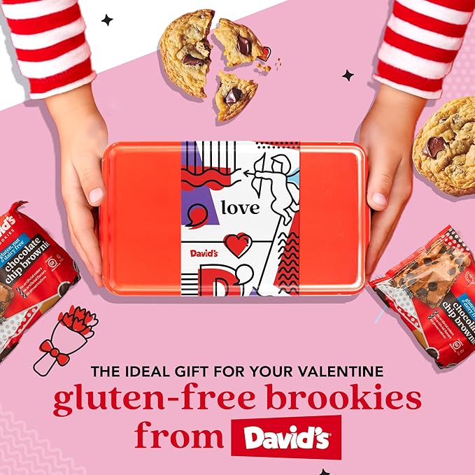 David’s Cookies Gluten-Free Cookies and Brownies in Love Sweet Sampler Tin - Chocolate Chip Cookies and Brownies in a Beautiful Love-Themed Tin – Gourmet Food Gift for Her, Him