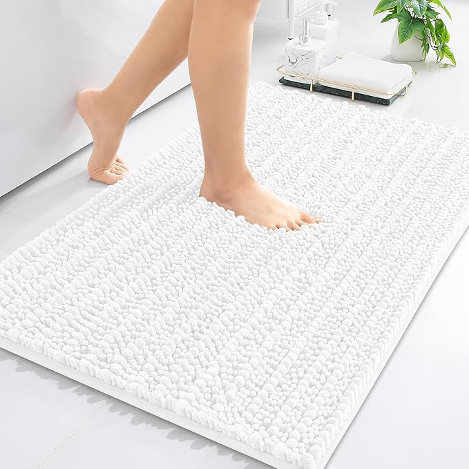 Arotive Luxury Chenille Bathroom Rug Mat, Extra Soft Thick Absorbent Shaggy Bath Rugs, Non-Slip Machine Wash Dry, Plush Bath Mats for Bathroom, Shower and Tub, 36x24, White