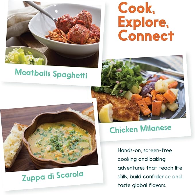 eat2explore Cooking Kits for Kids – Interactive & Educational Kids Cooking Sets Real for Ages 5 and Up,3 Recipe Cards & Global Ingredients – Fun Gift for Young Chefs (Italy Edition)
