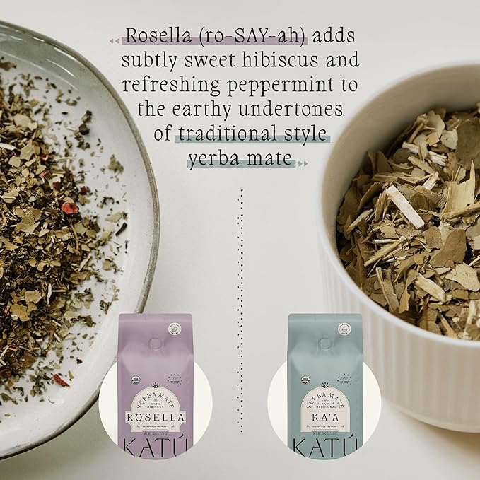 Katú Rosella Premium Organic Loose-Leaf Yerba Mate Tea with Hibiscus, Peppermint, and Stevia Leaves, Vibrant Floral Twist, Natural Energy, 17.6 oz (500g)