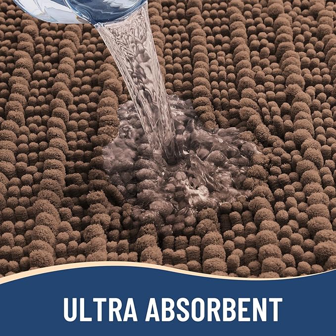 Arotive Luxury Chenille Bathroom Rug Mat, Extra Soft Thick Absorbent Shaggy Bath Rugs, Non-Slip Machine Wash Dry, Plush Bath Mats for Bathroom, Shower and Tub, 47x24, Mocha