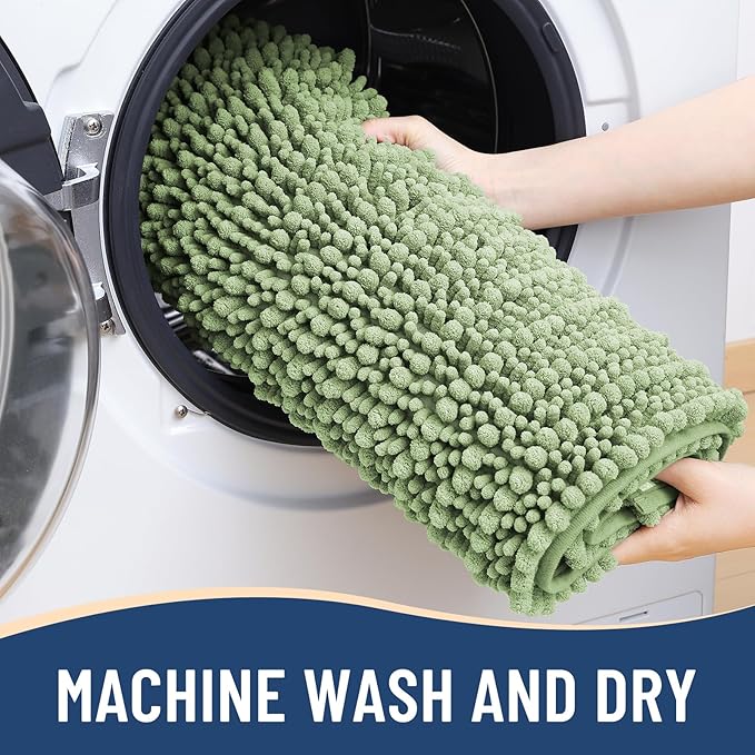 Arotive Luxury Chenille Bathroom Rug Mat, Extra Soft Thick Absorbent Shaggy Bath Rugs, Non-Slip Machine Wash Dry, Plush Bath Mats for Bathroom, Shower and Tub, 70x24, Sage Green