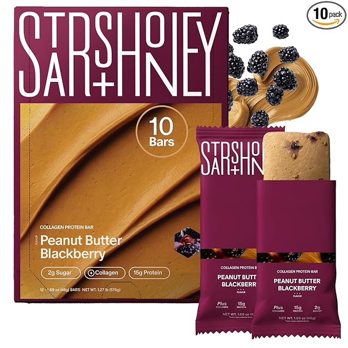 Stars + Honey Protein Bars- Peanut Butter Blackberry,15g Protein, 2g Sugar, w/Collagen Keto Friendly Snack - Gluten, Dairy, & Soy Free - High-Protein Snacks for Energy & Recovery-10 pack