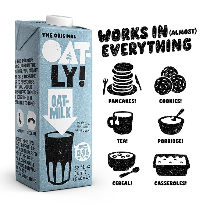 Oatly Original Oatmilk - Shelf-Stable, Creamy, Dairy-Free, Plant-Based Milk for Cereal, Smoothies, Baking & More (32 oz, 6-pack)