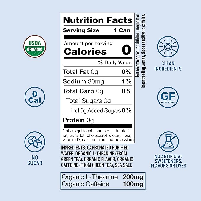 ARDOR ENERGY Sparkling Water with 100mg Natural Caffeine & 200mg L-Theanine from Organic Green Tea for Smooth Energy & Focus | Healthy Energy Drink | No Sugar, Zero Calories, Vegan, Gluten-Free | Tropical Variety (Pack of 6, 12oz cans)