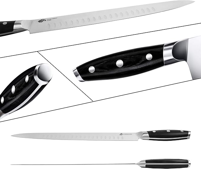 TUO Carving Knife - 12 Inch Brisket Carving Knife for Meat and Turkey - High Carbon German Steel - Pakkawood Handle with Gift Box - BLACK HAWK SERIES