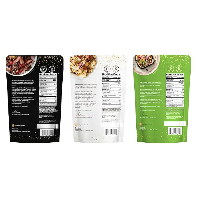 Struesli Granola Variety Pack, Organic Grain & Gluten Free Healthy Snacks, Keto & Paleo Friendly, Includes Original, Cacao + Coffee & Savory + Seed Flavors, Prebiotic Fiber, 3 Count, 9 Oz Each