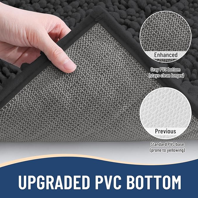 Arotive Luxury Chenille Bathroom Rug Mat, Extra Soft Thick Absorbent Shaggy Bath Rugs, Non-Slip Machine Wash Dry, Plush Bath Mats for Bathroom, Shower and Tub, 47x24, Dark Grey