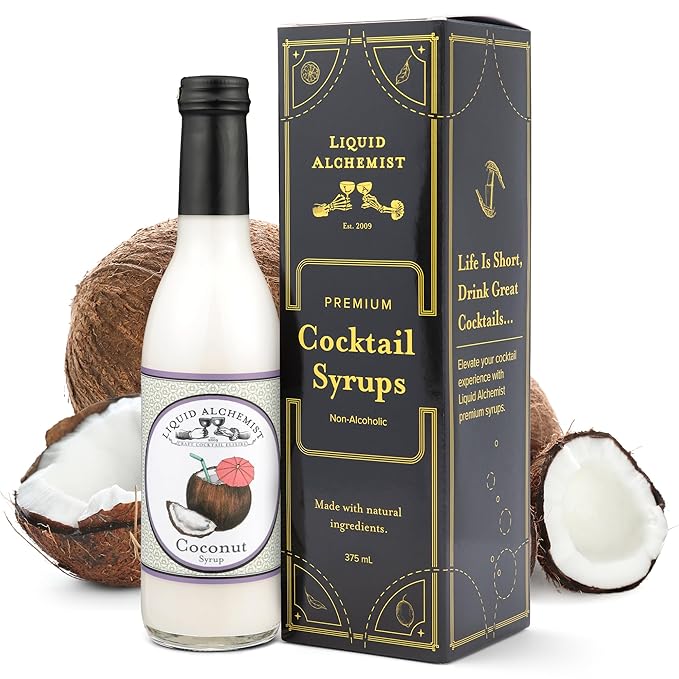 Liquid Alchemist Coconut Syrup for Drinks - Real Ingredients Make our Cream of Coconut Syrup a Perfect Pina Colada Drink Mix - Tropical Flavoring for Drinks - Vegan & Non-GMO (12 oz)