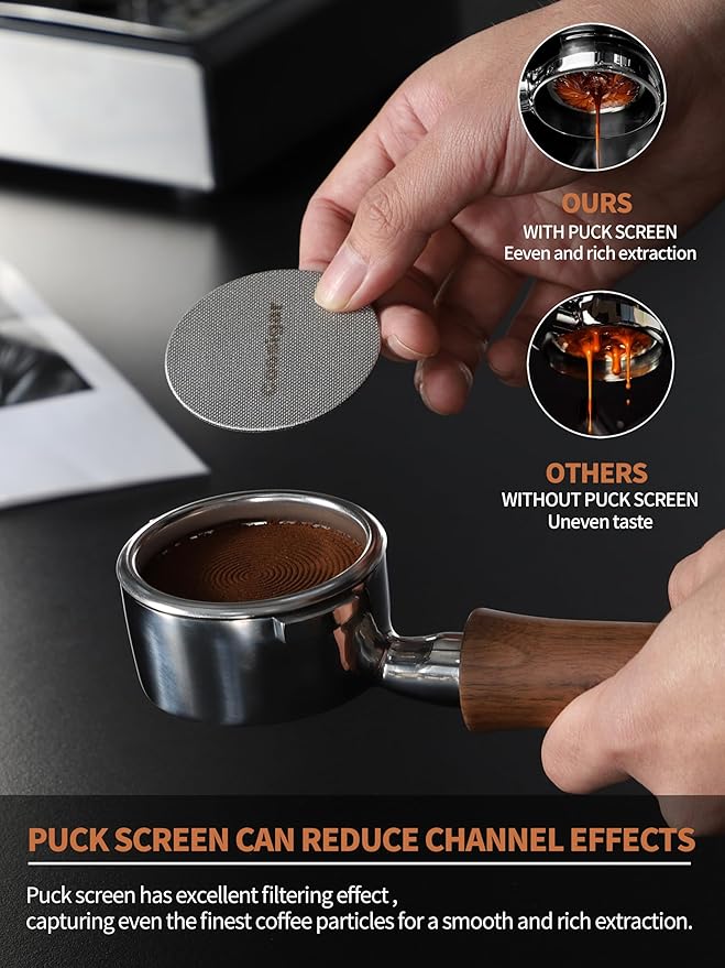58mm Bottomless Portafilter | Fits for Gaggia machines| Stainless Steel portafilter and Walnut wood Handle|Espresso Machine Accessories(Walnut)