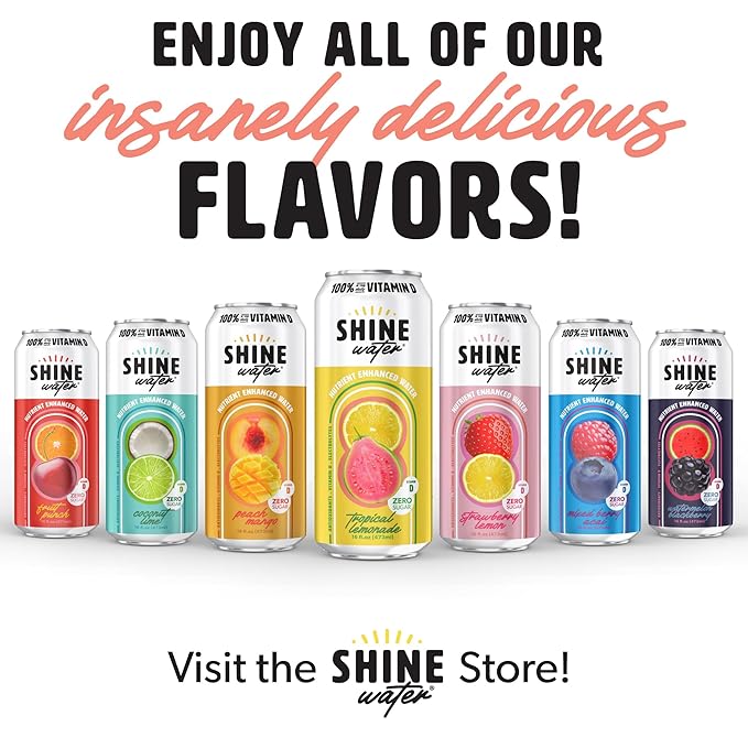 ShineWater Tropical Lemonade Vitamin D Electrolyte Drink | Zero Sugar Hydration Beverage with Magnesium, Zinc & Antioxidants | Low Calorie Plant-Based Vitamin Water | 12 Pack