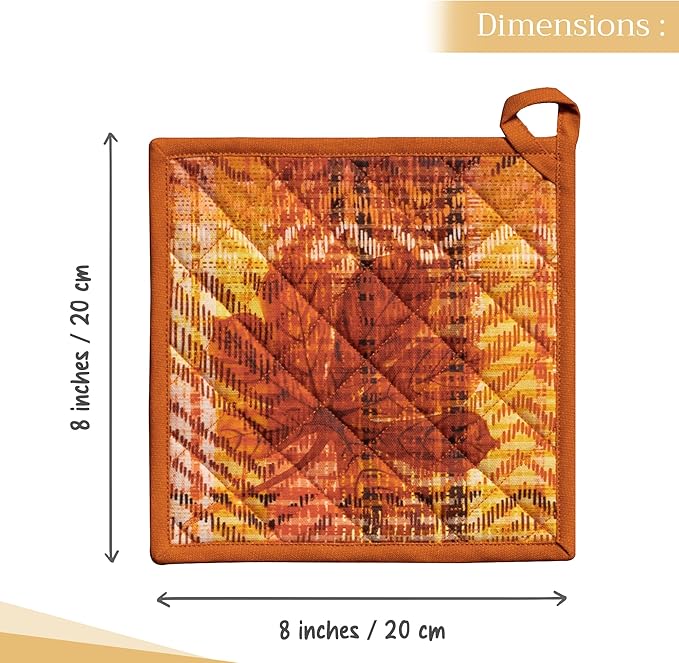 Maison d' Hermine Pot Holders 100% Cotton Heat Resistant Potholders 8" x 8" Hot Pads with Loop BBQ, Cooking, Baking, Grilling, Kitchen, Handling Hot Pans (Pack of 1, Thanksgiving Tartan)