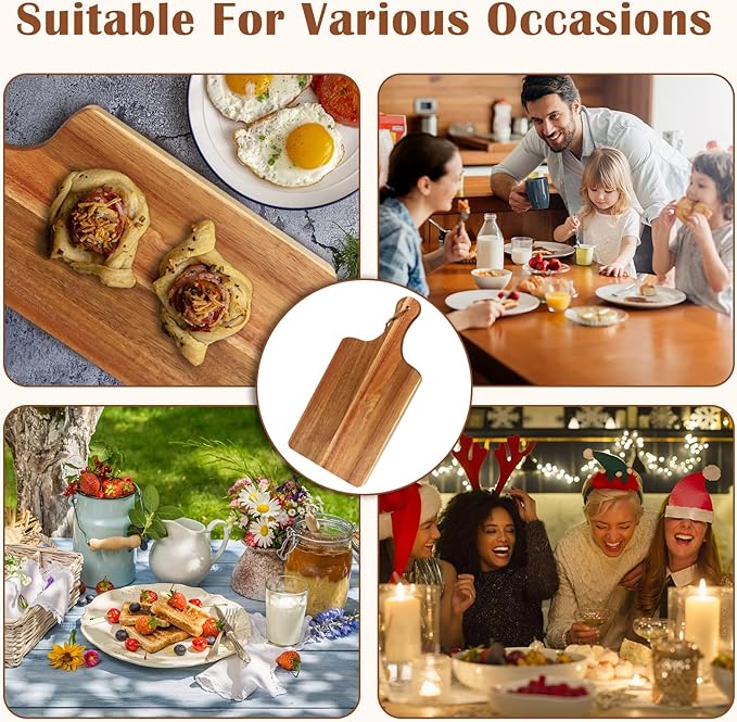 10 Packs Acacia Wood Cutting Board, 15 x 7 Inch Plain Chopping Board with Handles Large Serving Board Wooden Kitchen Cutting Board Bulk with Ropes for Vegetables Meat Pizza Cheese Fruit Bread