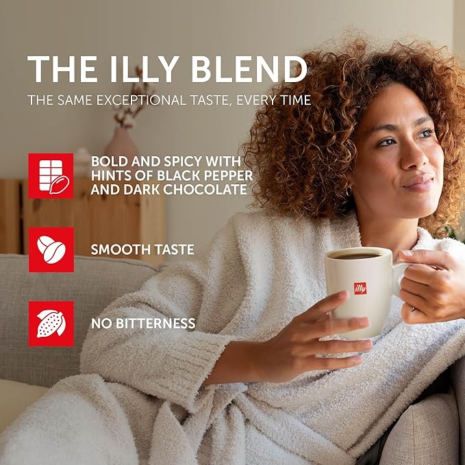 Illy Whole Bean Coffee, India Dark Roast - Notes of Black Pepper and Extra-Dark Chocolate - 100% Arabica - Whole Beans - Pressurized Packaging Sealed for Freshness - 8.8oz can (Pack of 6)