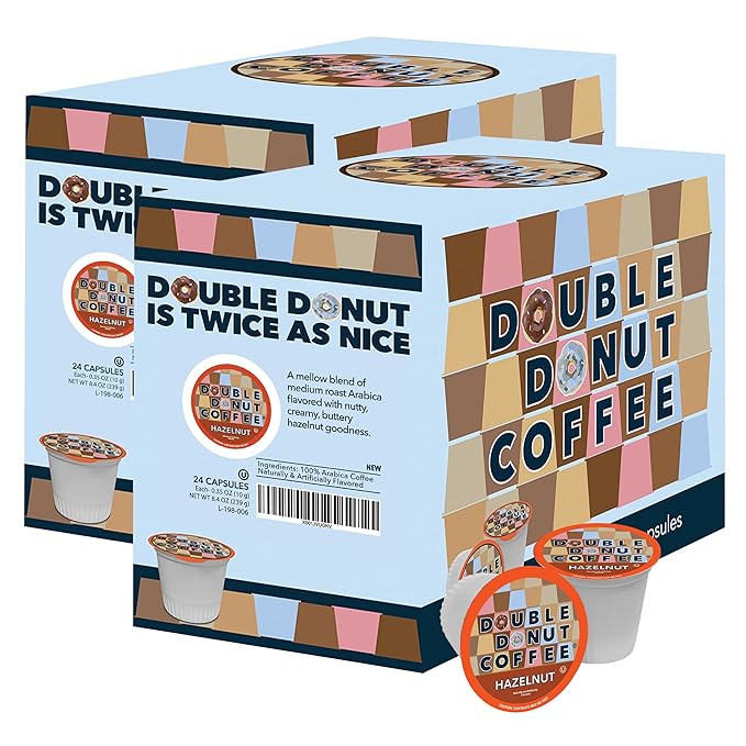 Double Donut Coffee Hazelnut Medium Roast, 48 Count Keurig K-Cup Pods, Compatible with Keurig 1.0 and 2.0 Brewers