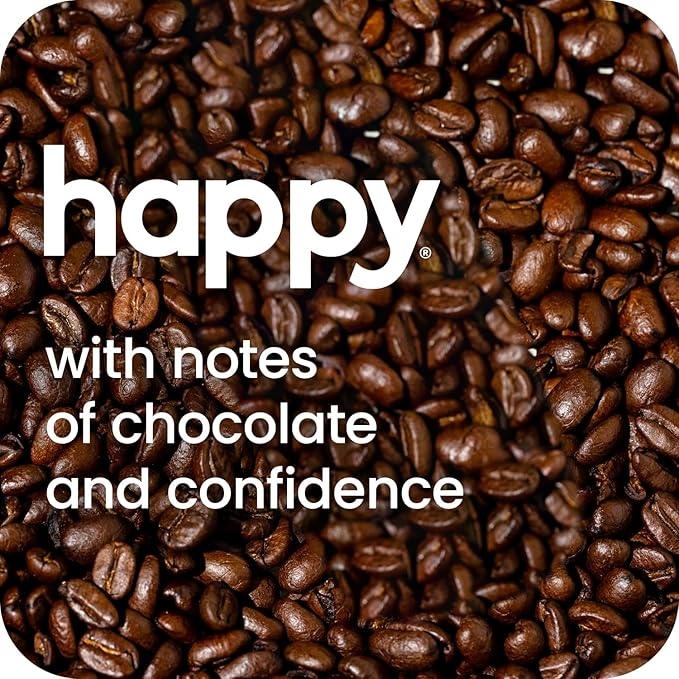 happy coffee medium roast coffee pods, 10 count, notes of chocolate & confidence, compatible with most K-cup brewers, rainforest alliance certified