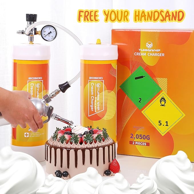 Yummy Original Flavor Whip 2050G Whipped Cream Charger Whipped Cream Dispenser Food Grade Tank with nozzle (2 Cylinders)