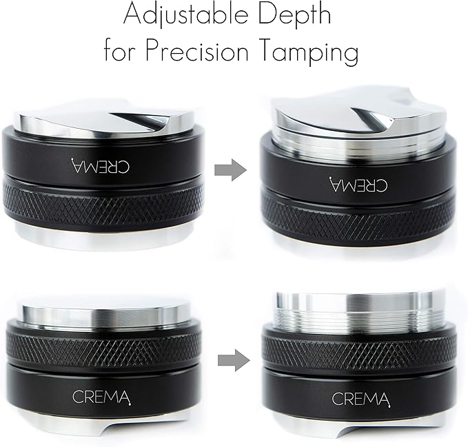 Crema Coffee Products 51mm Hand Tamper & Coffee Distributor|Compatible with Delonghi Dedica & La Specialista Portafilter|Double-Sided, Adjustable Depth Tool|Made with Durable 304 Stainless Steel|Black