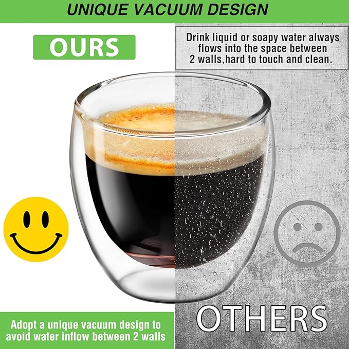 Espresso Cups Set of 2, 3 OZ Expresso Shots Glass Cup, Double Walled Glass Coffee Mugs, Espresso Machine Accessories,Insulated Clear Espresso Shot Glasses Cups,Water Won't Enter Between Double Walls