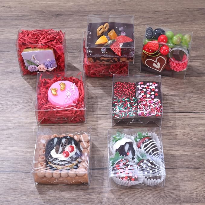90pcs Clear Plastic Bakery Boxes (4x4x2 Inch) - Perfect for Wedding & Party Treat Favors