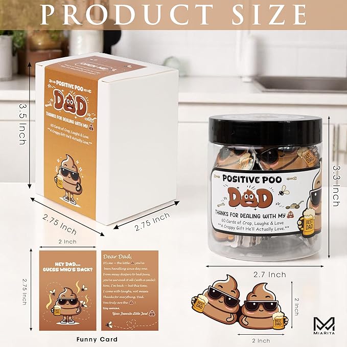 Positive Poo Gifts for Dad Jar – Funny for Dad, 60 Poop-Themed Affirmations, Christmas Gag Gifts for Dad, White Elephant Gift, Emotional Support Jar for Dads, Husbands & Bonus Dads