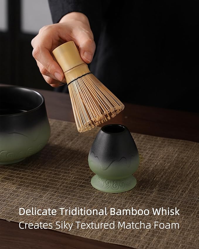 ZENS Matcha Whisk Set, 15oz Matcha Set with Bowl and Bamboo Whisk, Sifter, Scoop, (Chasen Holder) -Tea Towel, 6pcs Matcha Kit Chawan for Matcha-Making, Sage Green