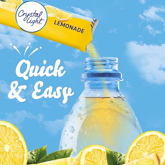 Crystal Light Lemonade Naturally Flavored Powdered Drink Mix, 120 ct Pack, 12 Boxes of 10 On-the-Go-Packets