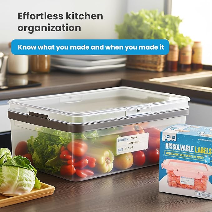 MESS Dissolvable Freezer Labels – 500-Pack – Removable Labels for Containers, Blank Food Storage Stickers, 1x2 in, Bottles, Jars & Freezer Use