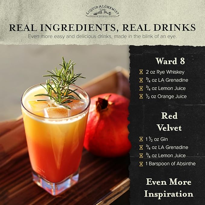 Liquid Alchemist Grenadine Syrup for Cocktails - Real Ingredients Make our Pomegranate Syrup the Perfect Shirley Temple Mix - Our Small Batch Grenadine is Non-GMO, Gluten Free & Vegan (12 oz)