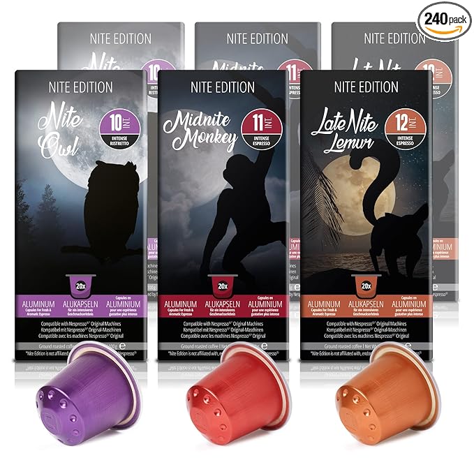 240ct Dark Roast Espresso Variety Pack | Compatible with Nespresso | Aluminum Coffee Capsules | Intensity 10 11 12 | High Intensity Espresso Lungo Ristretto