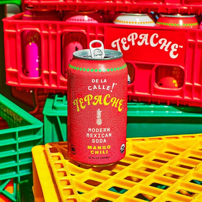 De La Calle Tepache - Mango Chili - Modern Mexican Soda - Craft Fermented Pineapple Sparkling Beverage - Certified Organic, Antioxidant Rich, Non-Alcoholic, Healthy Soda, Low Sugar, Low Calorie, Non-GMO