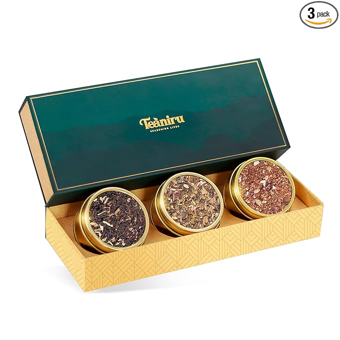 Teaniru, Grandeur Tea Collection | 3 Loose Leaf Tea Sampler | Variety Pack Assortment of Green, Herbal & Black Tea | Gluten Free & Sugar Free | Gift Set for Men & Women