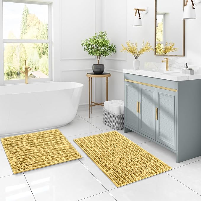 Arotive Luxury Chenille Bathroom Rug Mat, Extra Soft Thick Absorbent Shaggy Bath Rugs, Non-Slip Machine Wash Dry, Plush Bath Mats for Bathroom, Shower and Tub, 54x24, Yellow