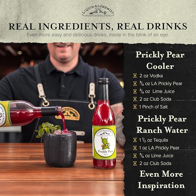 Liquid Alchemist Prickly Pear Syrup for Cocktails - Real Ingredients Make our Mixer Perfect for a Summer Cocktail and Margarita Mix - Vegan & Non-GMO (25 oz)