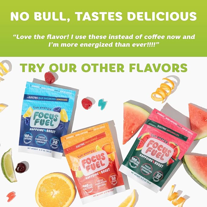 FocusFuel Energy Chews Variety Pack – Peach & Green Apple (2-Pack, 30 Servings Total) – 100mg Natural Caffeine + Nootropics – Crisp, Sweet Energy Combo