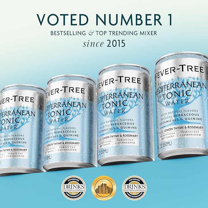 Fever-Tree Mediterranean Tonic Water - Premium Quality Mixer - Refreshing Beverage for Cocktails & Mocktails. Naturally Sourced Ingredients, No Artificial Sweeteners or Colors - 5.1 Fl Oz Cans - Pack of 24