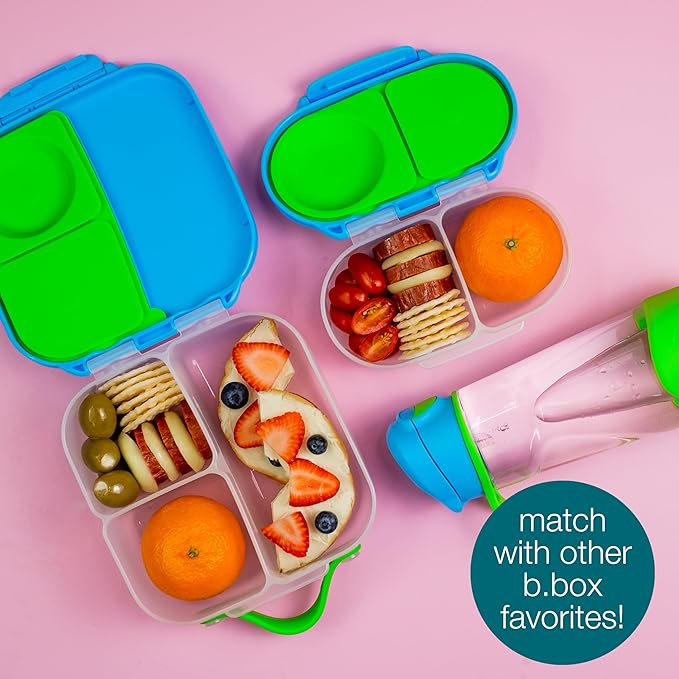 b.box Snack Box for Kids & Toddlers: 2 Compartment Snack Containers, Mini Bento Box, Lunch Box. Leak Proof, BPA free, Dishwasher safe. School Supplies. Ages 4 months+ (Blue Slate, 12oz capacity)